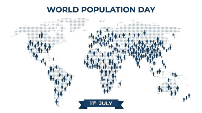 World Population Day Global Map with People Icons Vector