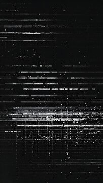 A black and white abstract digital image with horizontal lines and pixelation