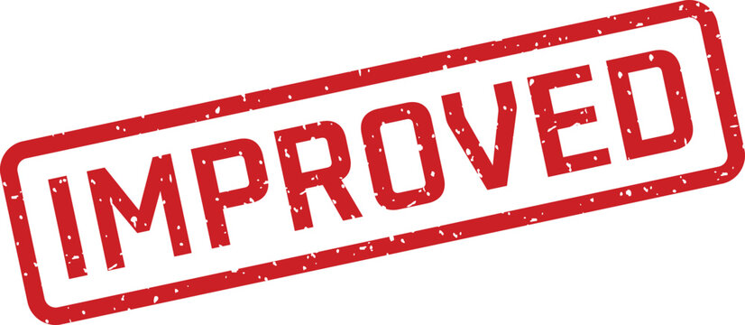Improved rubber stamp graphic red ink stamp on white background for quality assurance