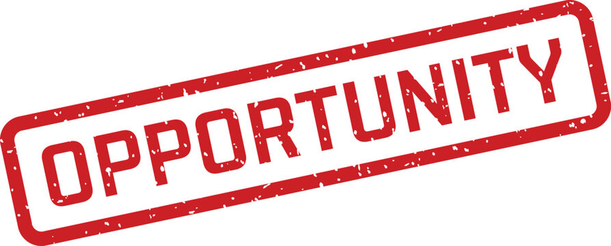 Rubber stamp graphic opportunity text in red ink isolated vector illustration
