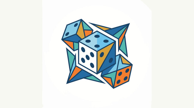 Abstract illustration of multiple geometric dice and polyhedral shapes.