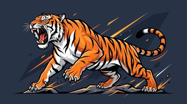Aggressive Charging Tiger Vector Illustration.