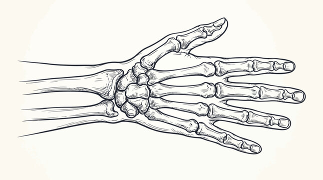 Anatomical illustration of the human hand and wrist skeleton.