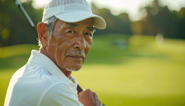Senior Man Golfing on Sunny Day.