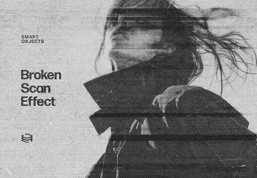 Broken Scan Photo Effect &ndash; Monochrome for Album Cover & Social Media (PSD)