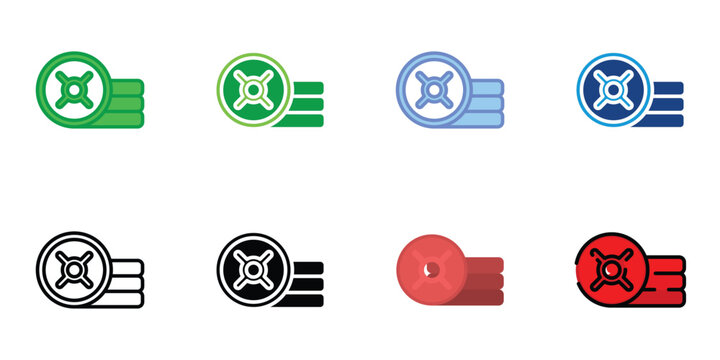 Weight Plate Stack Icon Set for Gym Fitness Equipment and Strength Training Vector Illustration