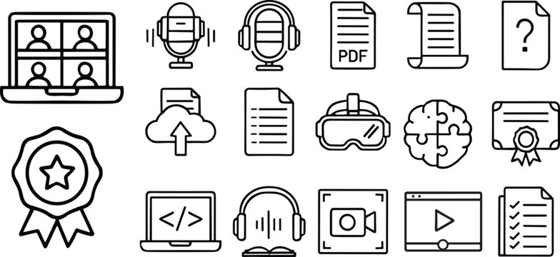 Online Education and E-Learning Line Icons Set