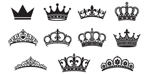 Set of black royal crowns and tiaras for kings and queens isolated icons ©  creative  marlia