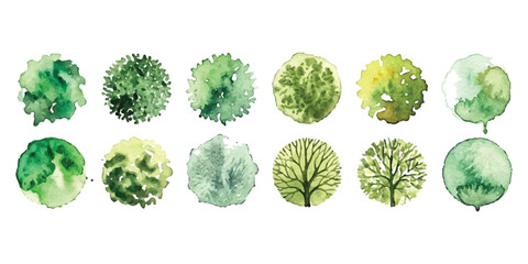 Set of top view watercolor tree icons for landscape architecture and garden design plans ©  creative  marlia