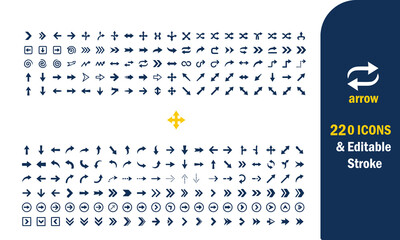 Set of 220 black vector arrow icons with editable stroke for web design © NACIMA 