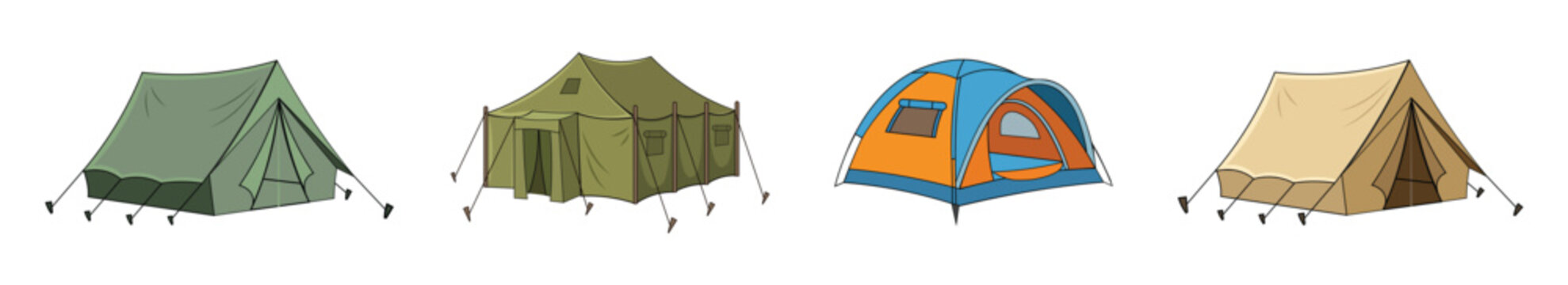 Camp tent vector set &ndash; different camping tent types collection isolated on white background