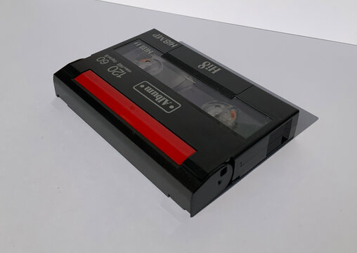 Vintage Hi8 Video Cassette Tape for Retro Home Movie Archiving and Media Digitization
