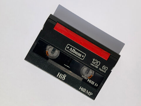 Vintage Hi8 Video Cassette Tape for Media Digitization and Nostalgic Home Movie Archiving
