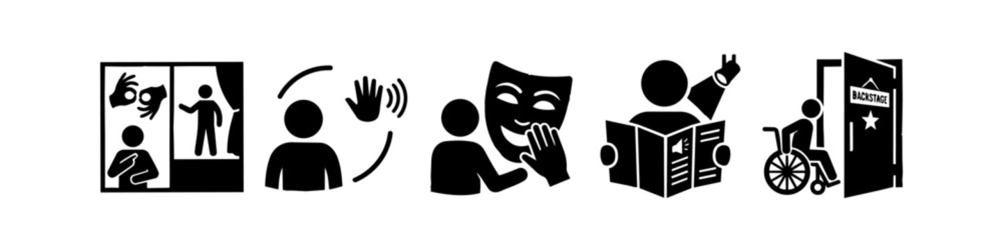 Theater Accessibility Distressed Silhouette Icon Set