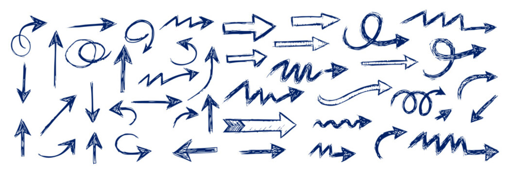 Scribble arrow collection with rough hand drawn lines isolated set.