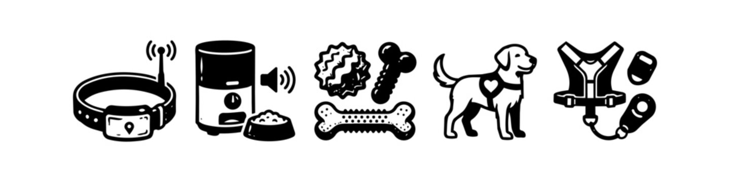 Dog Care Pet Supplies Distressed Icon Set