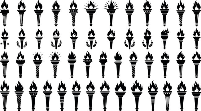 Torch icons with flames on white background