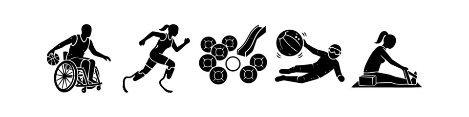 Naklejka premium Paralympic Adaptive Sports Grunge Icons Set
