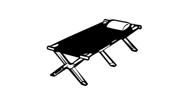 Portable camping bed folding cot line icon vector illustration for wilderness adventure enthusiasts and outdoor lifestyle equipment graphics perfect for minimalist travel and hiking web apps.
