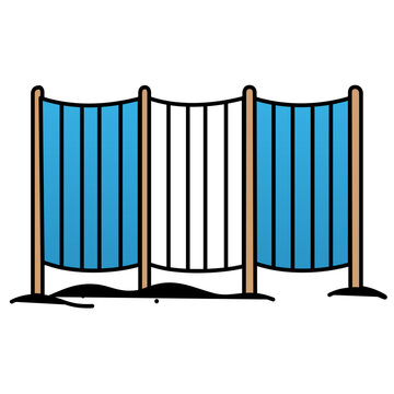 Striped beach windbreak vector icon with editable stroke. Minimalist linear illustration of a seaside wind barrier for summer vacation, coastal travel, and ocean leisure design projects.