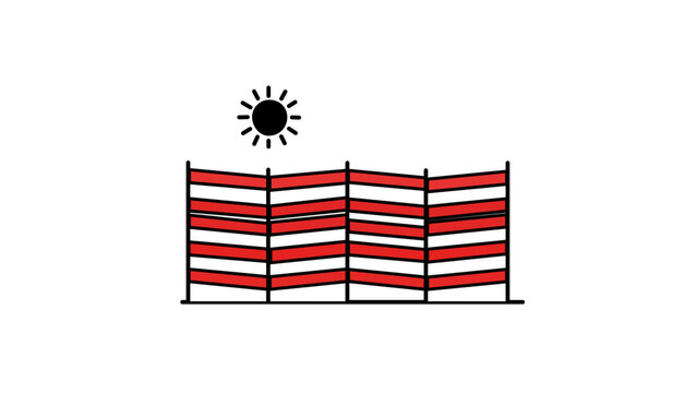 Beach Striped Windbreak Vector Icon Illustration with Editable Stroke. Minimalist Flat Linear Design for Summer Vacation and Seaside Leisure Activities Featuring Customizable Stroke Weight Line.
