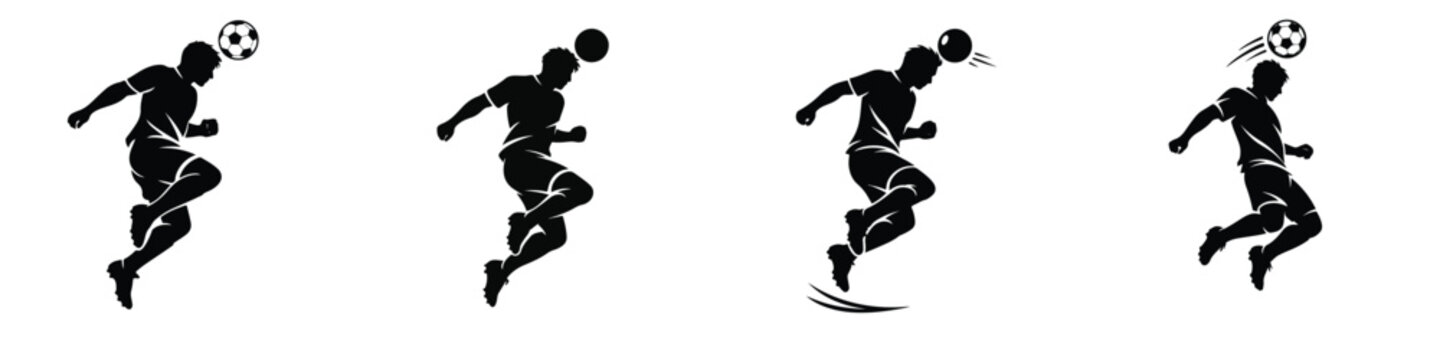 Vector silhouette of a soccer player heading the ball. Vector, illustration, minimalist, flat, icon, icon set