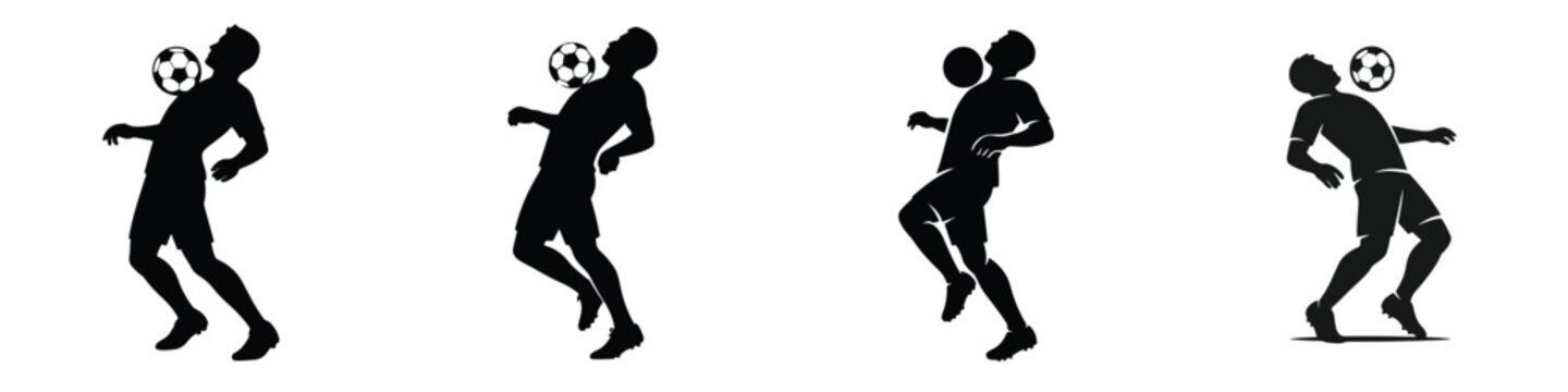 Vector silhouette of a soccer player controlling the ball with his chest. Vector, illustration, minimalist, flat, icon, icon set