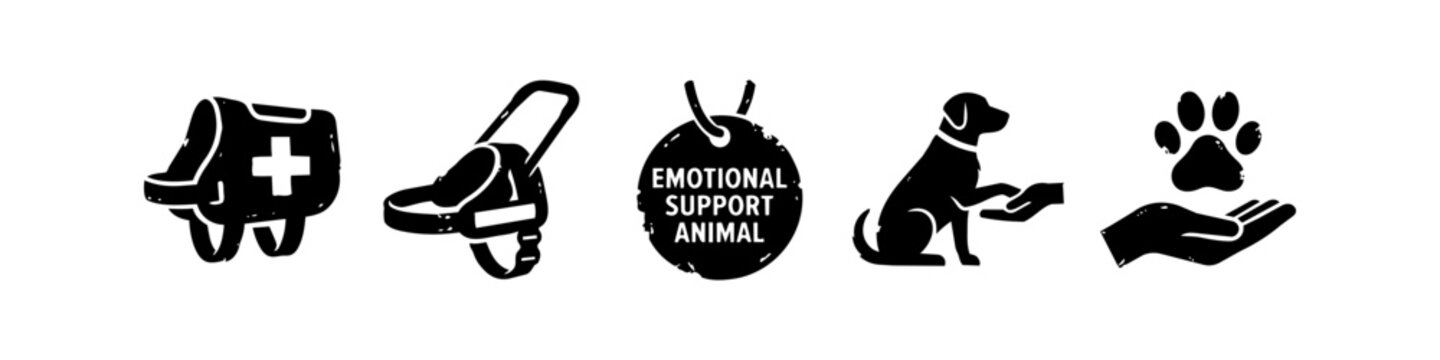 Emotional Support Animal Grunge Icon Set