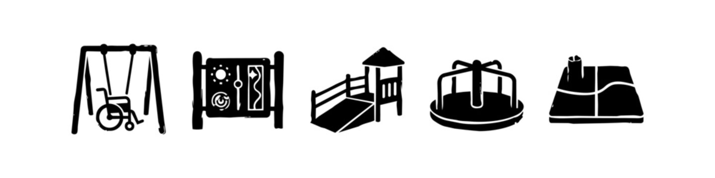 Accessible Playground Equipment Grunge Hand Drawn Icons