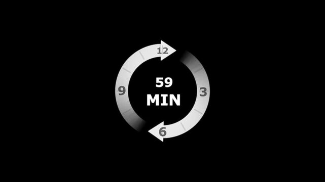 Circular timer showing fifty nine minutes with arrows clock