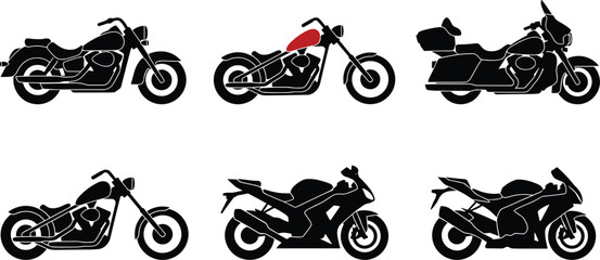 Motorcycle silhouette vector set with chopper cruiser sportbike touring motorbike isolated on white background © Shariful