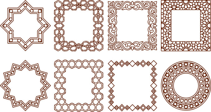 Intricate geometric frames and borders for decorative design elements and artistic borders.