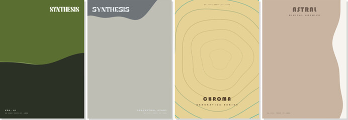 Fototapeta premium Modern minimalist poster and flyer collection featuring clean geometric compositions, editorial layouts, and contemporary aesthetics. Perfect for branding, marketing, exhibitions, print, and creative 