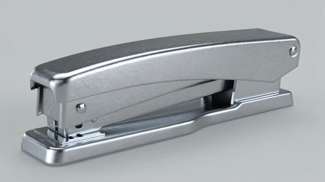 Medium shot focused on a heavyduty desktop stapler mechanism displaying robust metal stamping and industrialgrade sheet metal processing