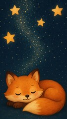 Naklejka premium Cute fox sleeping under stars mobile wallpaper
