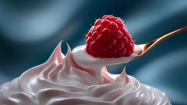 Delicious cream topped with fresh raspberries, showcasing a tempting dessert that highlights the perfect blend of flavors and textures in a delightful presentation.