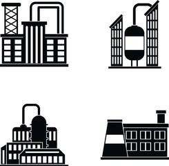 Obraz premium Collection of generic black factory buildings illustrating industry and production processes