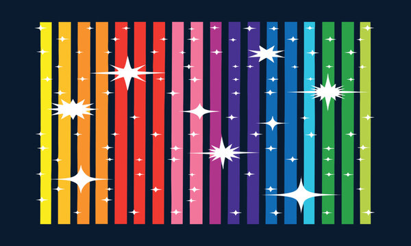 Vibrant Vertical Stripes with Stars on a Dark Background Featuring Colorful, Rainbow, Multicolored with Artistic and Design Elements for Pattern