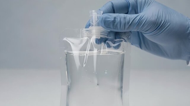 Medium shot focusing on oneway valve placement into a pouch demonstrating secure fitment to prevent backflow in liquid containers