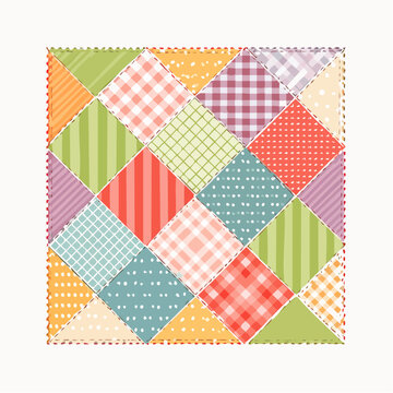 Colorful Patchwork Quilt Square with Various Patterns