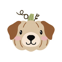 Fototapeta premium Cute dog pumpkin illustration. Hand drawn digital watercolor puppy character for children autumn design. Sweet pet animal Halloween and Thanksgiving clipart isolated on white.