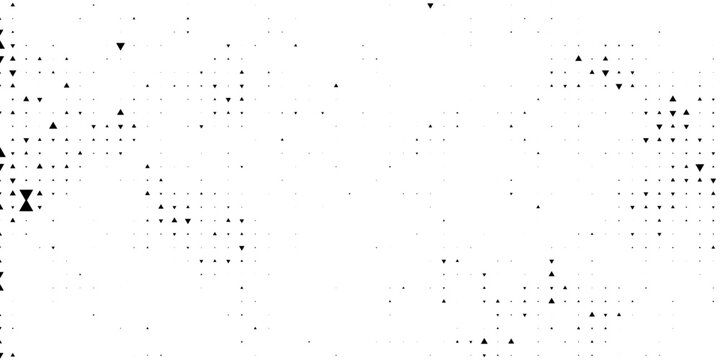 Fading triangle halftone texture gradient pattern. Abstract diagonal geometric background. Tech mosaic triangular halfton gradation. Vector vanishing corner arrow wallpaper for banner, booklet, poster