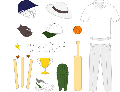 Vector clipart with cricket equipment