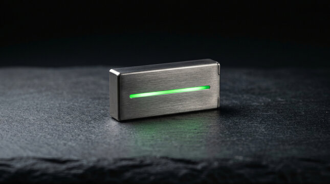 Solid-State Battery Cell in Brushed Titanium for Energy Storage and Electric Vehicle Technology Concept

