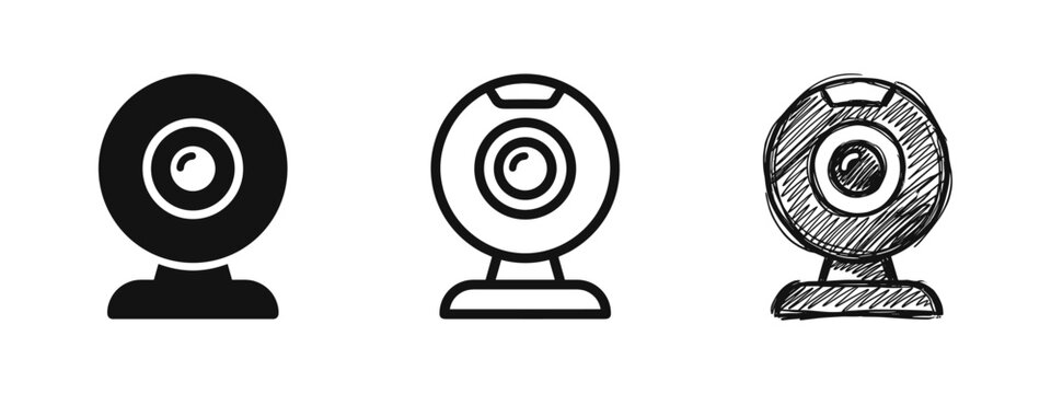 Webcam Video Camera Icon Set in Three Styles - Online Meeting and Communication Symbol