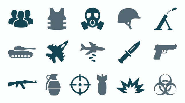 Military and War Vector Icons Set: Weapons, Gear, and Symbols