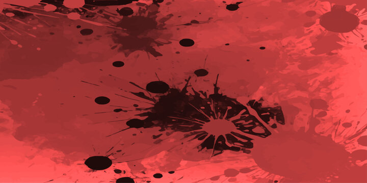 A grunge vector illustration of a red ink splat and blood splatter design with black paint textures for a Halloween background pattern