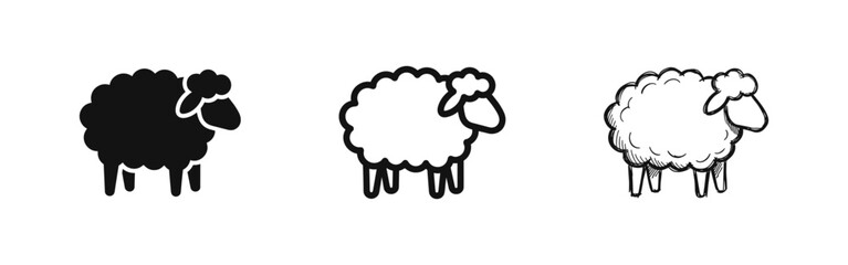 Sheep Farm Animal Icon Set for Livestock, Agriculture, and Wool Industry Designs © drawing lines