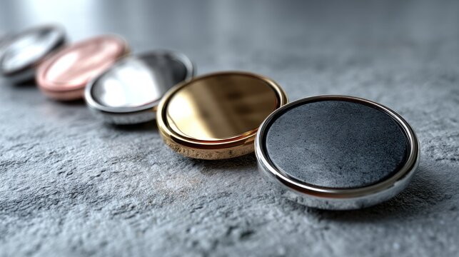 Metallic coin like objects on textured surface