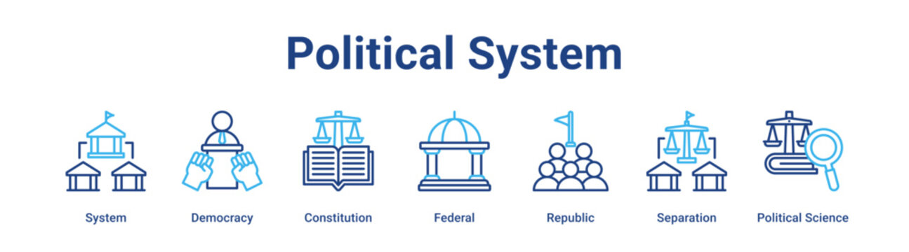 Political System web banner icon vector illustration concept for government with icon of System, Democracy, Constitution, Federal, Republic, Separation.